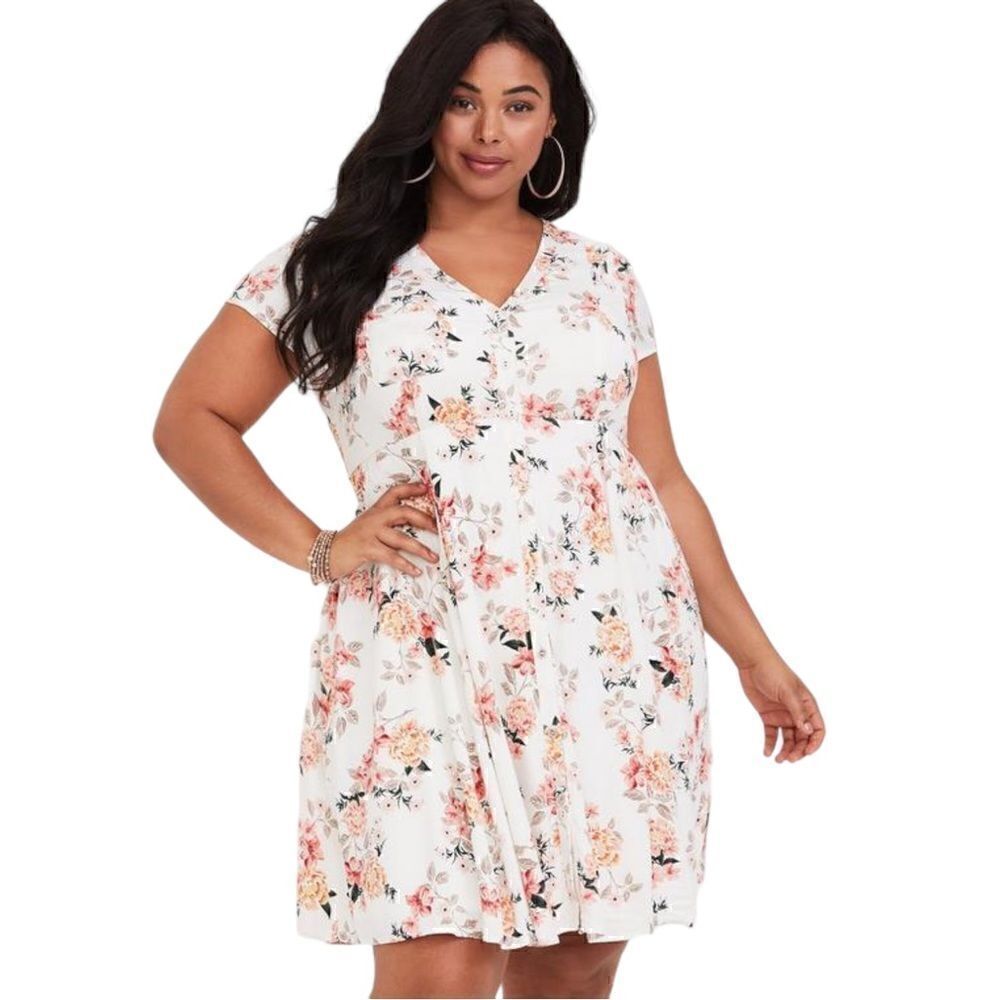 Torrid Ivory Floral Challis Mini Shirt Dress Size 4X NWT